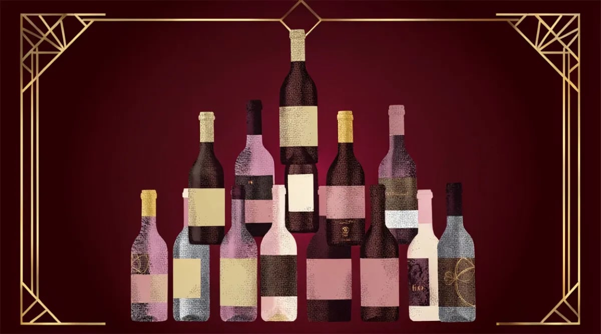Estantes de cava de vinos organizados por región con etiquetas de color y bins numerados