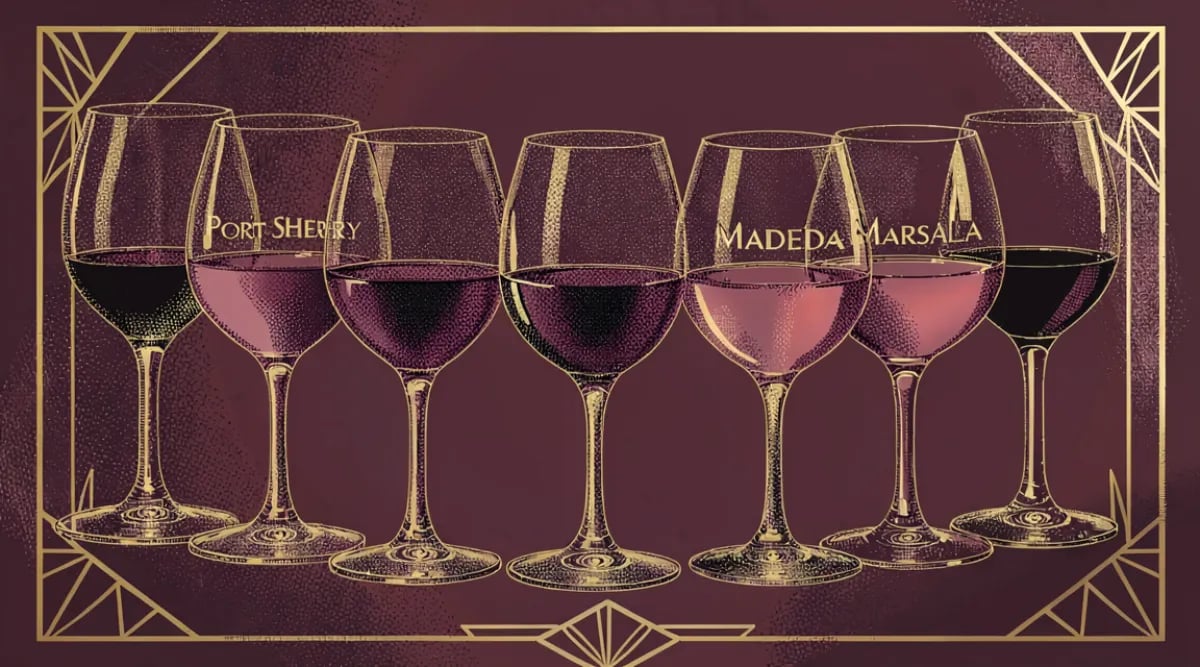 Copas de Porto tawny, Fino de Jerez y Madeira mostrando tonos ámbar y rubí