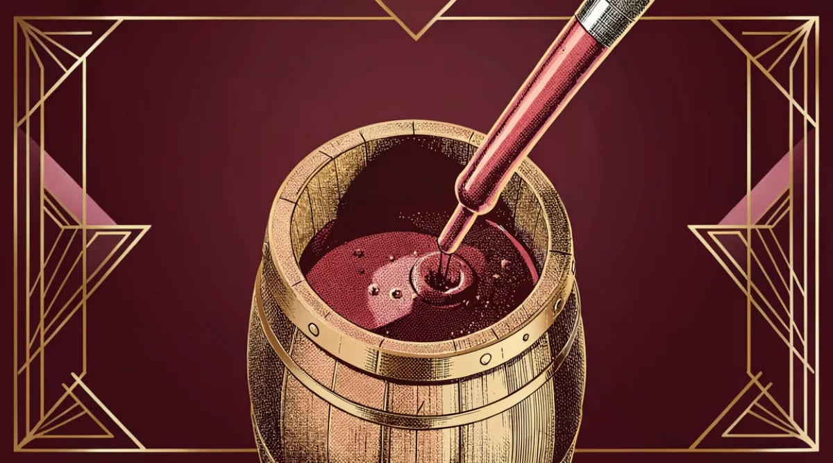 Ilustración editorial para el artículo: Vinos del espacio: envejecer vino en órbita