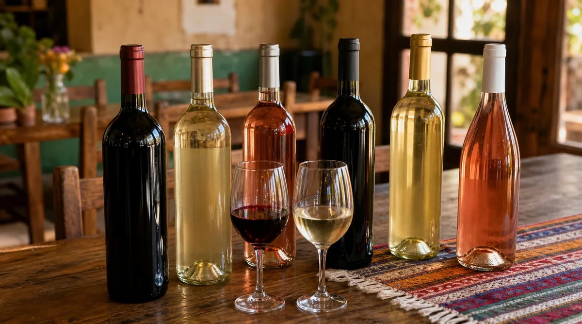 Selección de vinos mexicanos accesibles sobre una mesa de restaurante