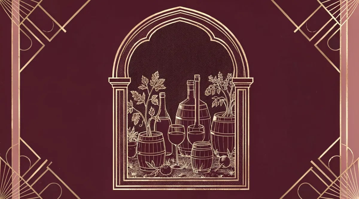 Botellas de vino natural mexicano con etiquetas artísticas minimalistas en barra de madera