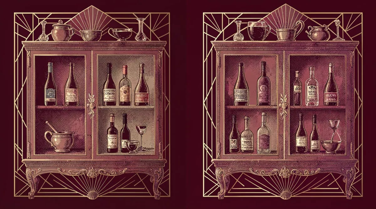 Colección de botellas de vinos raros y exóticos del mundo sobre piedra volcánica con iluminación cálida