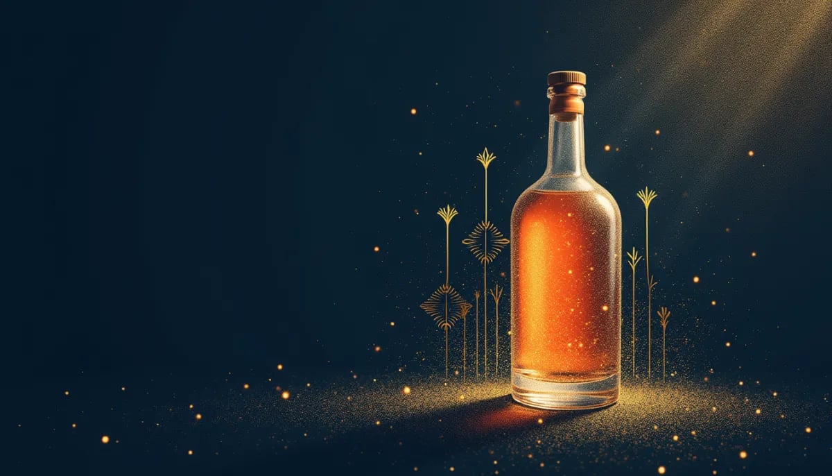 Botella de mezcal espadín artesanal con piñas de agave al fondo