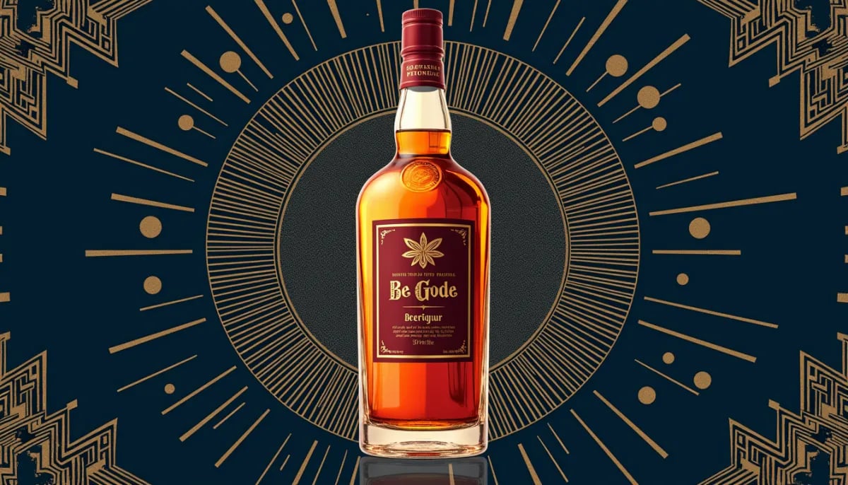 Botella de Peychaud's Bitters junto a un cóctel Sazerac en vaso old fashioned