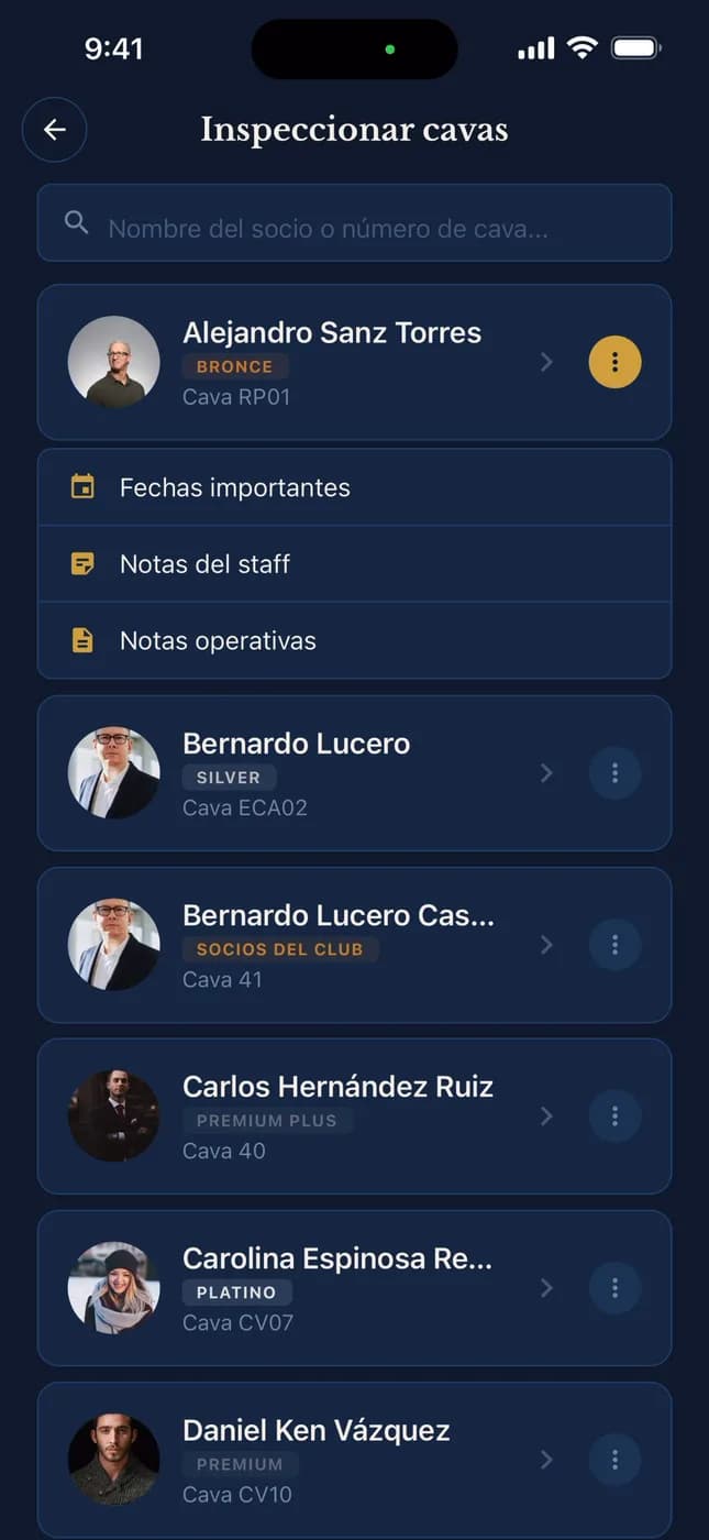 App del equipo con la lista de socios y su foto