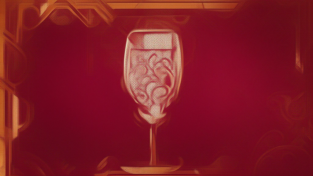 Viñedos y copa de vino tinto al atardecer